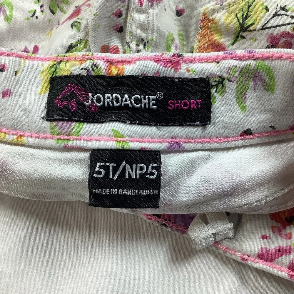 Jordache Girls Floral Denim Cuffed‎ Shorts White Multi Color